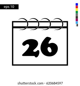 Calendar icon vector illustration eps10. Isolated icon number 26 on a flat design calendar for a website or application - stock graphics