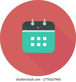 Calendar icon vector illustration. Flat design style. Vector calendar in circle icon illustration with long shadow. Calendar icon graphic design vector symbols. Mark the date, holiday, important day.