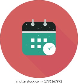 Calendar icon vector illustration. Flat design style. Vector calendar in circle icon illustration with long shadow. Calendar icon graphic design vector symbols. Mark the date, holiday, important day.