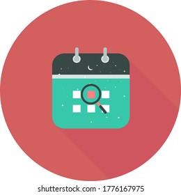 Calendar icon vector illustration. Flat design style. Vector calendar in circle icon illustration with long shadow. Calendar icon graphic design vector symbols. Mark the date, holiday, important day.