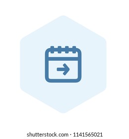 Calendar icon in vector for interface (UI). Blue icon in light blue polygon on white background. Flatten and converted to outlines.