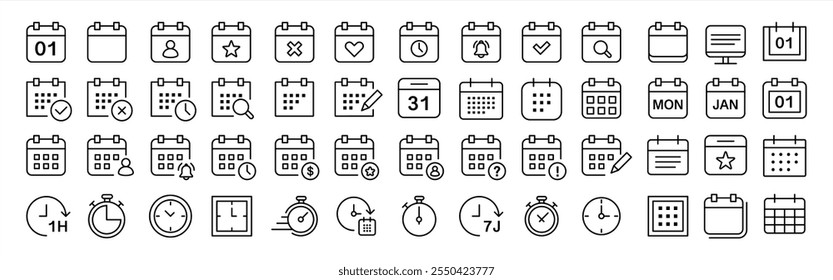 calendar icon, vector line icons.