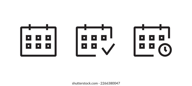icono de calendario. Fecha de mes de vectores Hora de planificación Reunión Lesiones de reunión icono símbolo de símbolo de logotipo línea de trazo editable estilo de diseño plano aislado en blanco