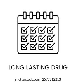 A calendar icon in vector, representing long term medication schedules, with an editable stroke.