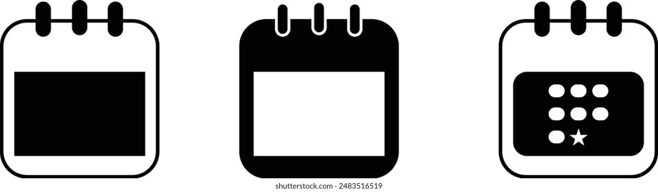 Vector de iconos de calendario. Ilustración del símbolo del icono de fecha, programación