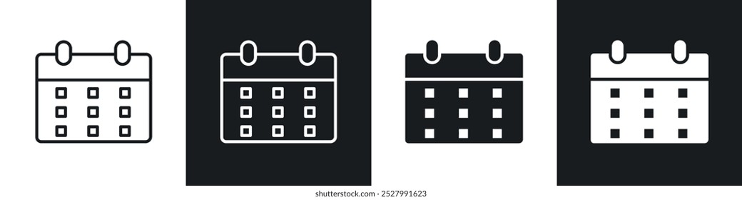 Calendar icon vector icon set black filled and outlined style.