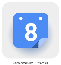 Calendar icon vector. Simple daily calendar with folded edge, date 8.