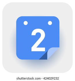 Calendar icon vector. Simple daily calendar with folded edge, date 2.
