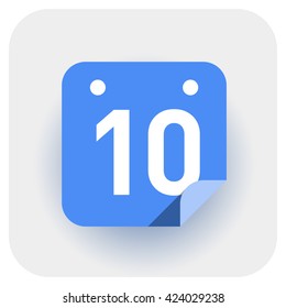 Calendar icon vector. Simple daily calendar with folded edge, date 10.