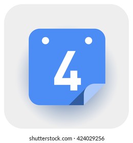 Calendar icon vector. Simple daily calendar with folded edge, date 4.