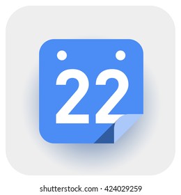 Calendar icon vector. Simple daily calendar with folded edge, date 22.