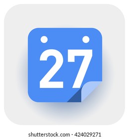 Calendar icon vector. Simple daily calendar with folded edge, date 27.