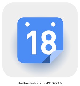 Calendar icon vector. Simple daily calendar with folded edge, date 18.