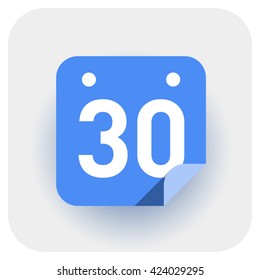 Calendar icon vector. Simple daily calendar with folded edge, date 30.