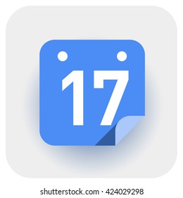 Calendar icon vector. Simple daily calendar with folded edge, date 17.