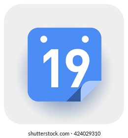 Calendar icon vector. Simple daily calendar with folded edge, date 19.