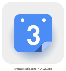 Calendar icon vector. Simple daily calendar with folded edge, date 3.