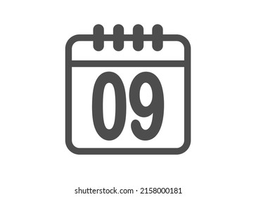 Calendar icon vector. Simple calendar with date 9.