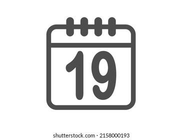 Calendar icon vector. Simple calendar with date 19.