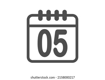 Calendar icon vector. Simple calendar with date 5.