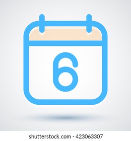 Calendar icon vector. Simple calendar with date 6.