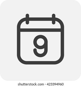 Calendar icon vector. Simple calendar with date 9.