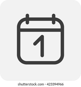 Calendar icon vector. Simple calendar with date 1.