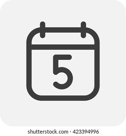 Calendar icon vector. Simple calendar with date 5.