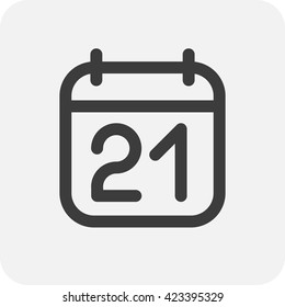 Calendar icon vector. Simple calendar with date 21.