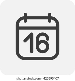 Calendar icon vector. Simple calendar with date 16.