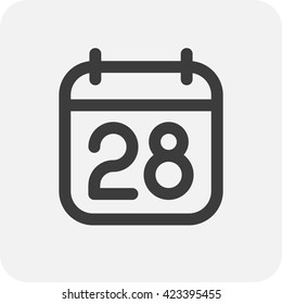 Calendar icon vector. Simple calendar with date 28.