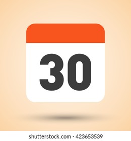 Calendar icon vector. Simple calendar with date 30.