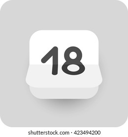 Calendar icon vector. Simple flip calendar with date 18.