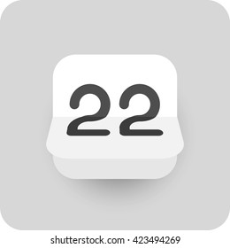 Calendar icon vector. Simple flip calendar with date 22.