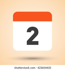 Calendar icon vector. Simple flip calendar with date 2.