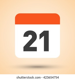 Calendar icon vector. Simple flip calendar with date 21.