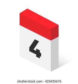 Calendar icon vector. Simple isometric calendar icon with date 4.