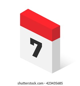 Calendar icon vector. Simple isometric calendar icon with date 7.