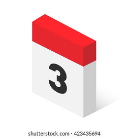 Calendar icon vector. Simple isometric calendar icon with date 3.