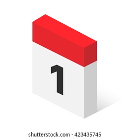 Calendar icon vector. Simple isometric calendar icon with date 1.