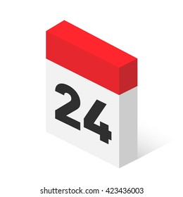 Calendar icon vector. Simple isometric calendar icon with date 24.