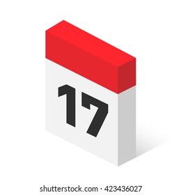 Calendar icon vector. Simple isometric calendar icon with date 17.