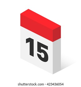Calendar icon vector. Simple isometric calendar icon with date 15.