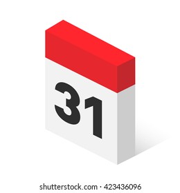 Vector de icono de calendario. Icono de calendario isométrico simple con fecha 31.