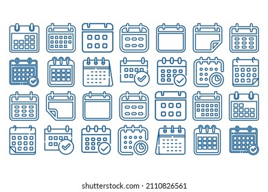 Plantilla de vectores de iconos de calendario. Línea de iconos del calendario. Icono de calendario plano. Ilustración vectorial
