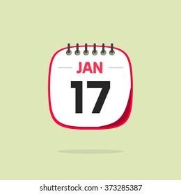 Calendar icon vector, white paper calendar page, flat simple icon design, number 17 of Jan, calendar illustration symbol isolated 
