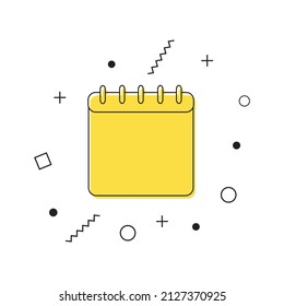 Kalendersymbol, Vektorgrafik. Gelbes Kalendersymbol mit geometrischen Formen auf weißem Hintergrund. Zeitplan, Symbol für das Datum. Vektorgrafik