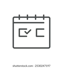 Calendar Icon with Voting Checkmark for Election Day Scheduling, Task Planning, and Event Reminders. Editable Line Vector Calendar Illustration.