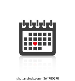 Calendar Icon web design and flat illustration with  heart
