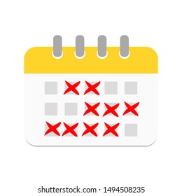 Calendar Icon With X Cross Mark Appointment Day. Vector Illustration